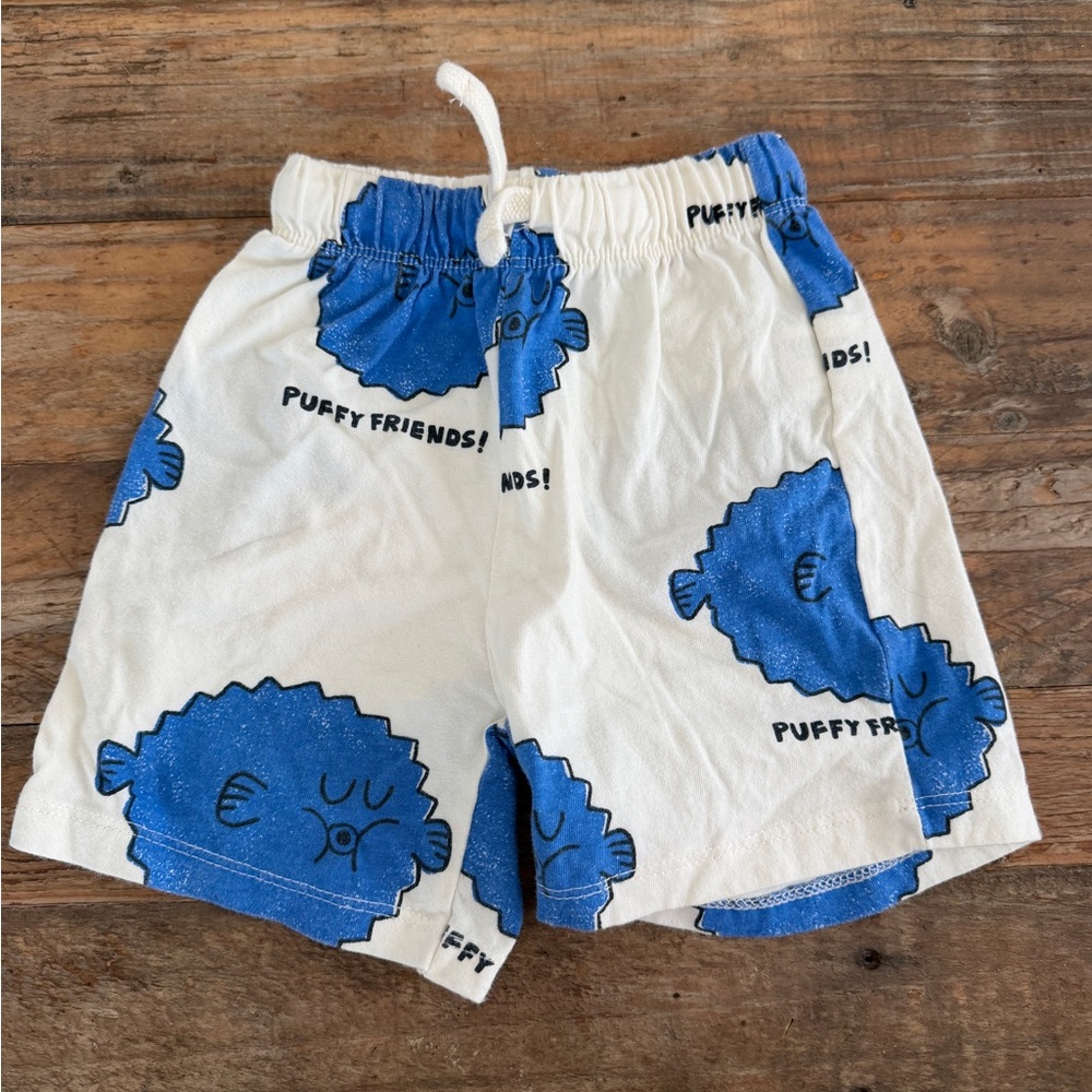 Zara White & Blue 'Puffy Friends' Shorts